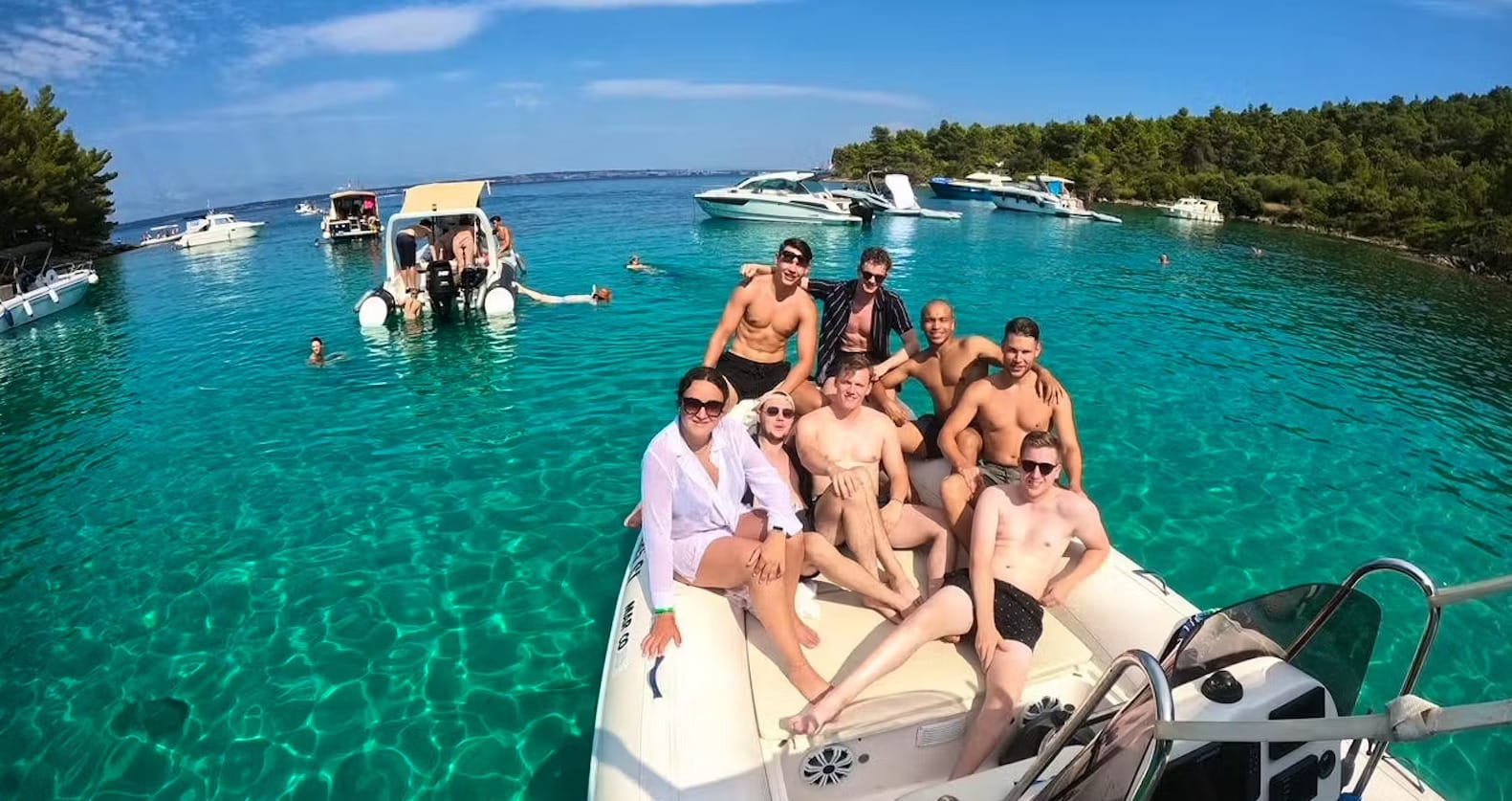 Group of young people enjoying their boat trip do Dugi otok island near Zadar 