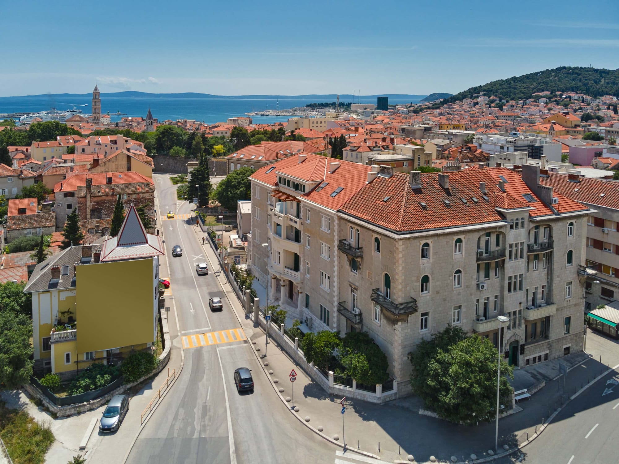 Heritage Hotel FERMAI seen from the air, in Split, Croatia