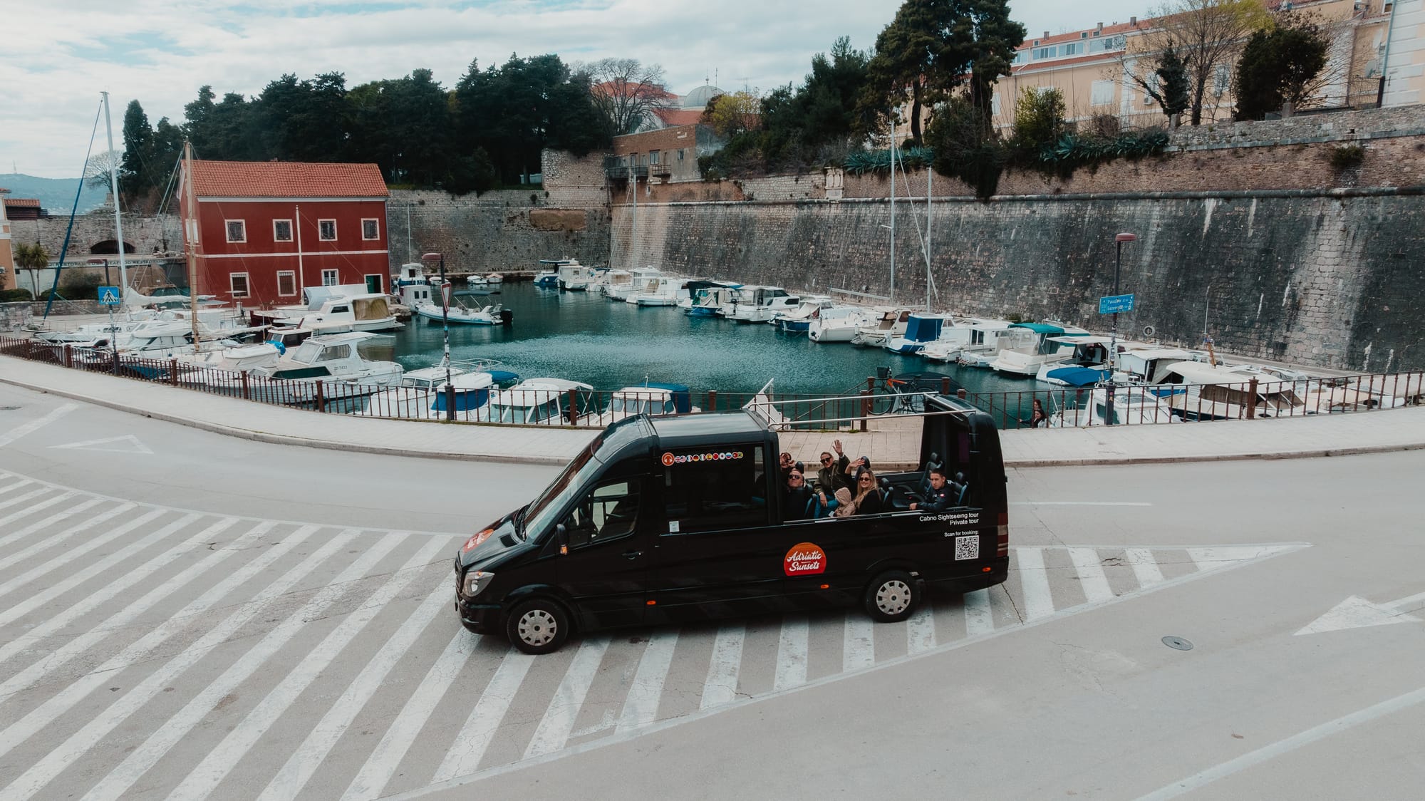 Zadar Cabrio Guide Tour parked at Foša Harbor